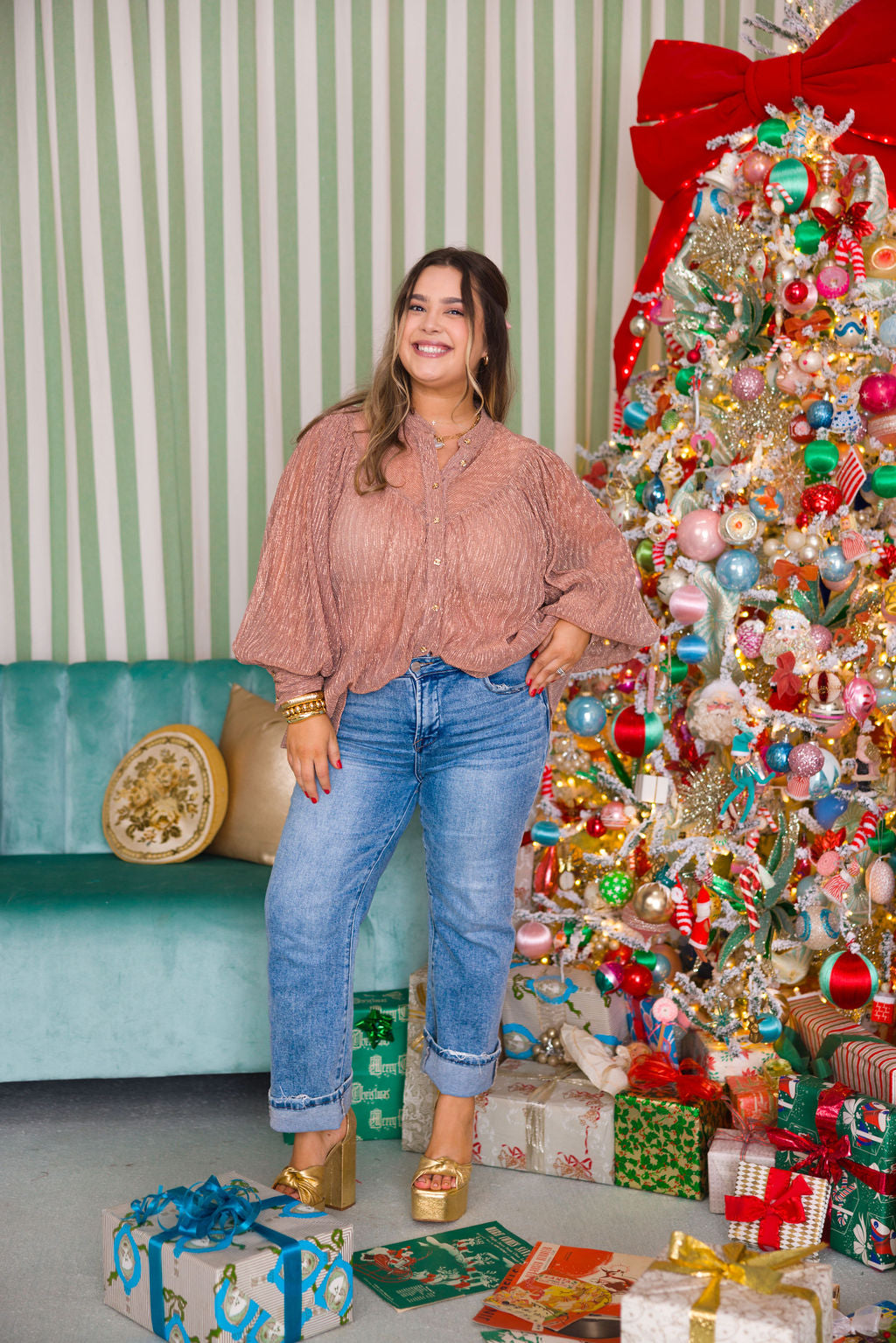 Pleated Shimmer Blouse | Rose Gold | FINAL SALE