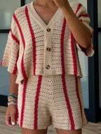 Sun Ray Open Knit Shorts | Red Stripe