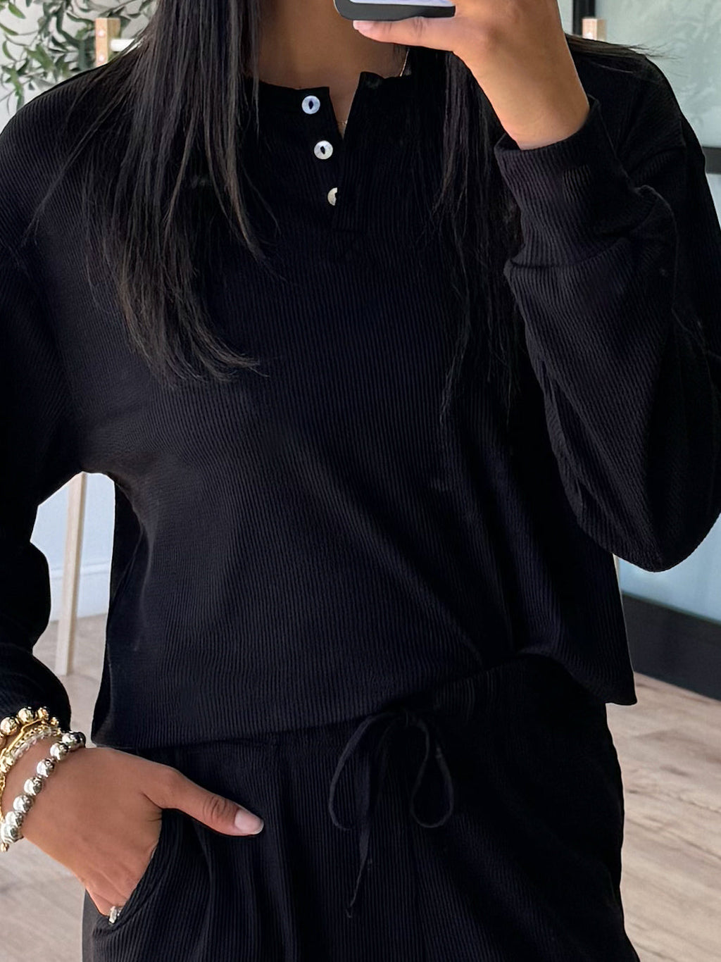 At Your Leisure Cropped Henley | Black | RESTOCK | FINAL SALE