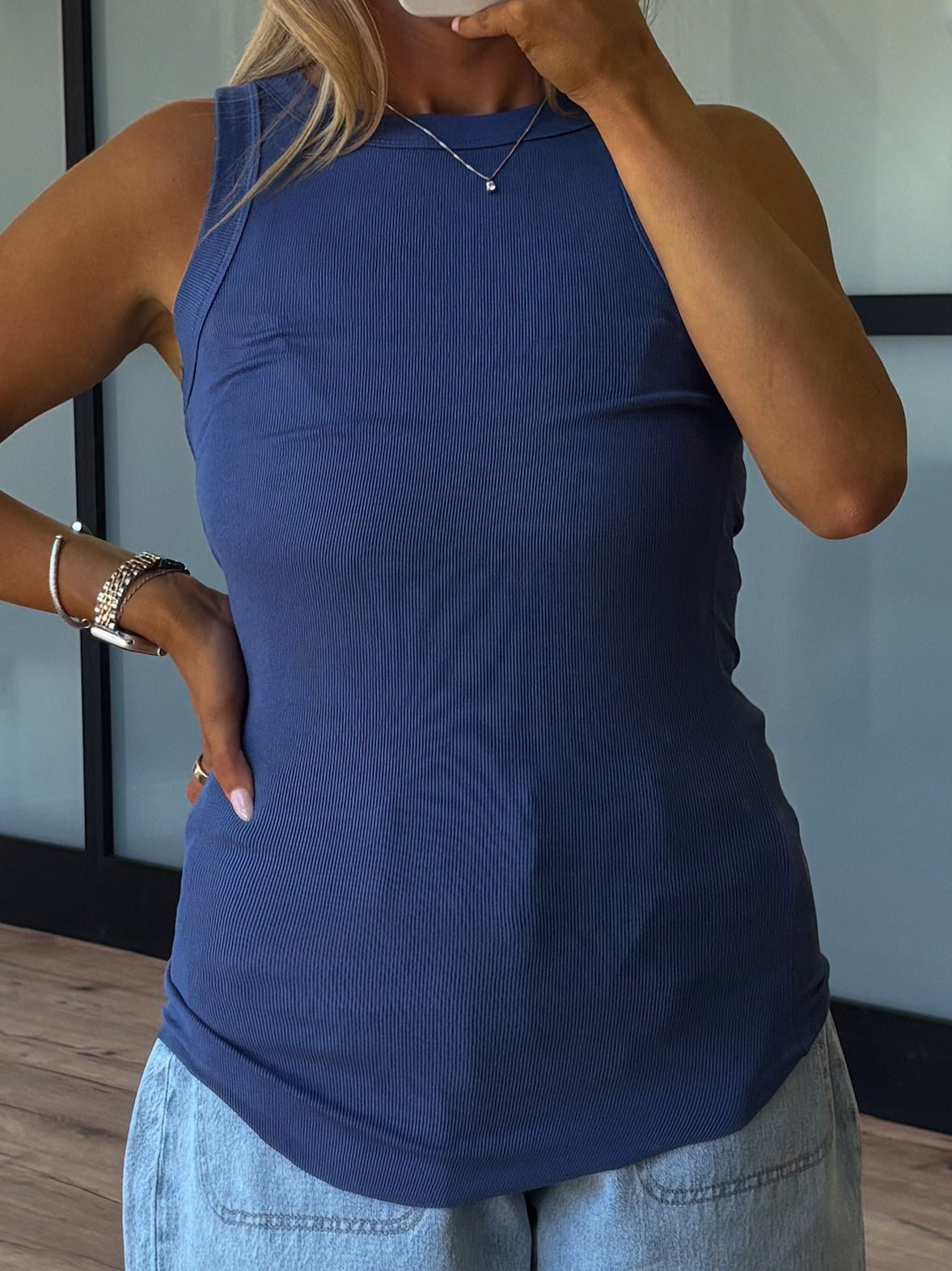 Essential Ribbed Tank | Navy | +Plus Available