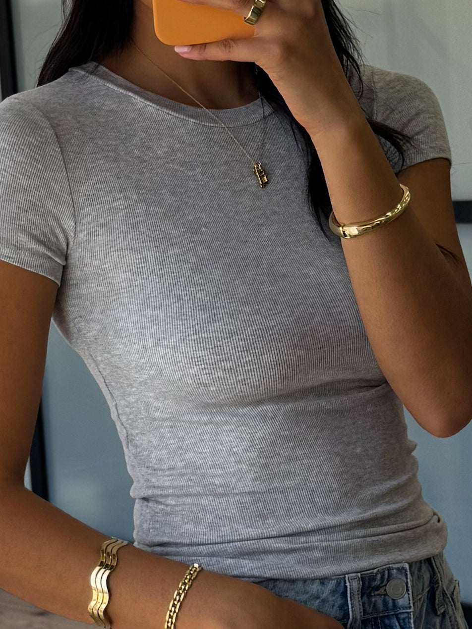 Essential Ribbed Tee | Grey | +Plus Available