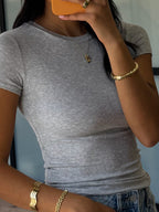 Essential Ribbed Tee | Grey | +Plus Available