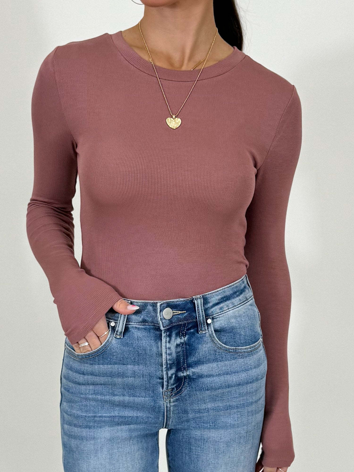 Essential Ribbed Long Sleeve | Dusty Mauve | +Plus Available | RESTOCK