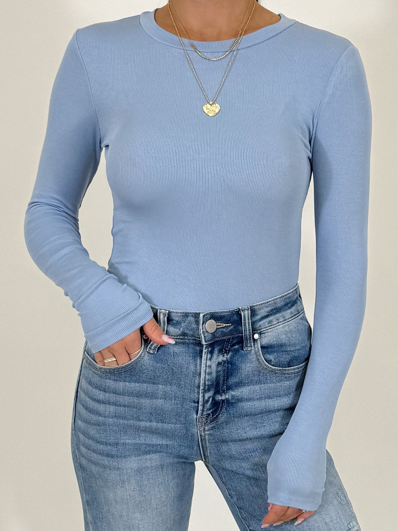 Essential Ribbed Long Sleeve | Baby Blue | +Plus Available | RESTOCK