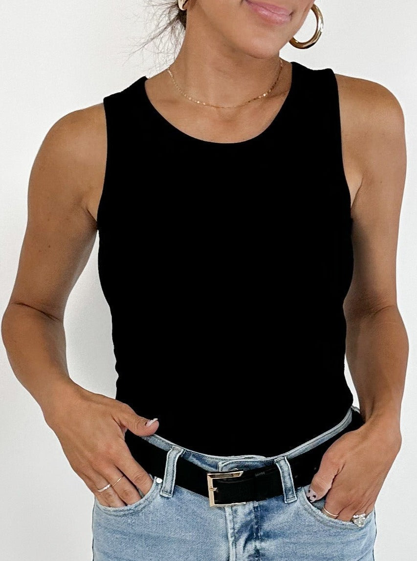 Essential Ribbed Tank | Black | +Plus Available