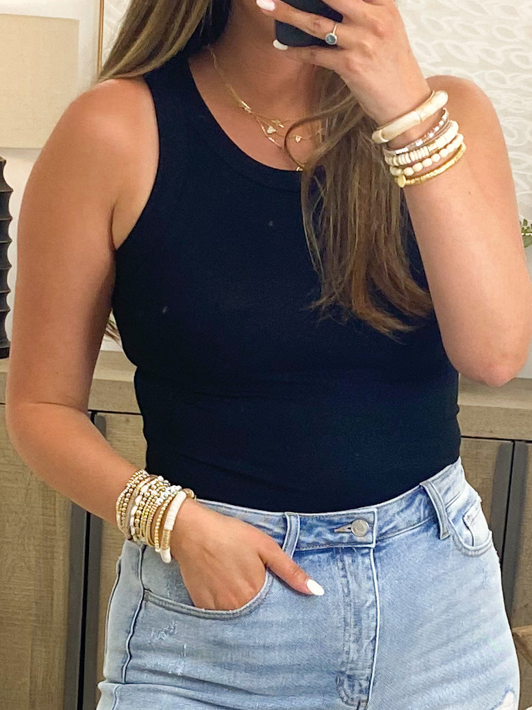 Essential Ribbed Tank | Black | +Plus Available