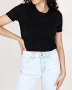 Hayleigh Crop Sweater Tee | Black | FINAL SALE