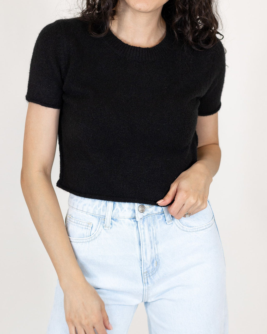 Hayleigh Crop Sweater Tee | Black | FINAL SALE