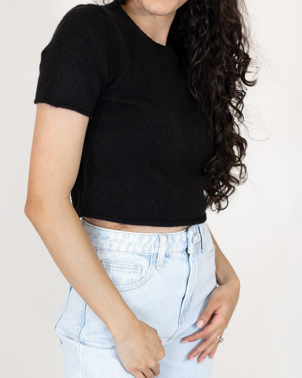 Hayleigh Crop Sweater Tee | Black | FINAL SALE
